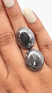 34.55cttw | Salt & Pepper Oval Shape Rose Cut Diamond Matched Pair - Modern Rustic Diamond