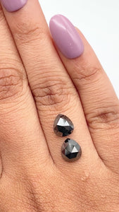 2.74cttw | Black Pear Shape Rose Cut Diamond Matched Pair - Modern Rustic Diamond