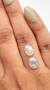 4.34cttw | Salt & Pepper Oval Shape Rose Cut Diamond Matched Pair - Modern Rustic Diamond