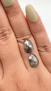 6.07cttw | Salt & Pepper Pear Shape Rose Cut Diamond Matched Pair - Modern Rustic Diamond