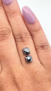 2.68cttw | Black Cushion Shape Rose Cut Diamond Matched Pair - Modern Rustic Diamond