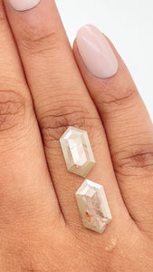 3.12cttw | Rustic  Hexagon Shape Rose Cut Diamond Matched Pair - Modern Rustic Diamond