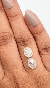 3.14cttw | Salt & Pepper Oval Shape Rose Cut Diamond Matched Pair - Modern Rustic Diamond