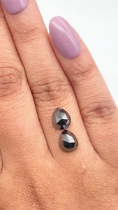 2.93cttw | Black Pear Shape Rose Cut Diamond Matched Pair - Modern Rustic Diamond