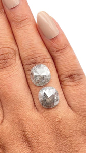 7.03cttw | Salt & Pepper Cushion Shape Rose Cut Diamond Matched Pair - Modern Rustic Diamond