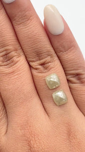 3.14cttw | Salt & Pepper Cushion Shape Rose Cut Diamond Matched Pair - Modern Rustic Diamond