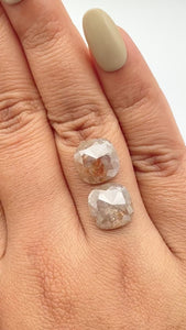 7.92cttw | Salt & Pepper Cushion Shape Rose Cut Diamond Matched Pair - Modern Rustic Diamond