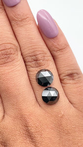 5.87cttw | Black Round Shape Rose Cut Diamond Matched Pair - Modern Rustic Diamond