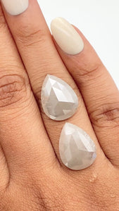 14.00cttw | Salt & Pepper Pear Shape Rose Cut Diamond Matched Pair - Modern Rustic Diamond