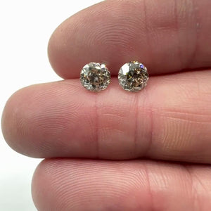 2.03cttw | Light Brown VS Round Shape Old European Cut Diamond Matched Pair - Modern Rustic Diamond