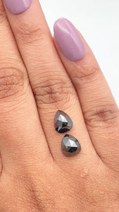 2.77cttw | Black Pear Shape Rose Cut Diamond Matched Pair - Modern Rustic Diamond