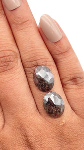 6.36cttw | Salt & Pepper Oval Shape Rose Cut Diamond Matched Pair - Modern Rustic Diamond