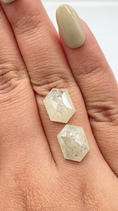 9.35cttw | Salt & Pepper Hexagon Shape Rose Cut Diamond Matched Pair - Modern Rustic Diamond