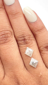1.93cttw | Rustic  Lozenge Shape Rose Cut Diamond Matched Pair - Modern Rustic Diamond