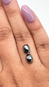 3.01cttw | Black Cushion Shape Rose Cut Diamond Matched Pair - Modern Rustic Diamond