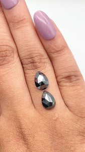 3.93cttw | Black Pear Shape Rose Cut Diamond Matched Pair - Modern Rustic Diamond