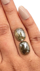 12.28cttw | Salt & Pepper Oval Shape Rose Cut Diamond Matched Pair - Modern Rustic Diamond