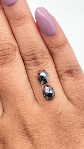 2.71cttw | Black Oval Shape Rose Cut Diamond Matched Pair - Modern Rustic Diamond