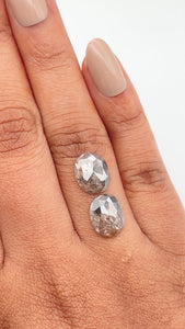 3.85cttw | Salt & Pepper Oval Shape Rose Cut Diamond Matched Pair - Modern Rustic Diamond