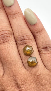 4.39cttw | Salt & Pepper Hexagon Shape Rose Cut Diamond Matched Pair - Modern Rustic Diamond