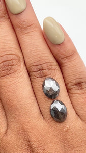 4.96cttw | Salt & Pepper Oval Shape Rose Cut Diamond Matched Pair - Modern Rustic Diamond