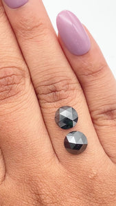 3.34cttw | Black Round Shape Rose Cut Diamond Matched Pair - Modern Rustic Diamond