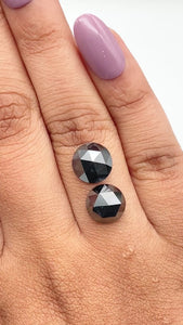 6.59cttw | Black Round Shape Rose Cut Diamond Matched Pair - Modern Rustic Diamond