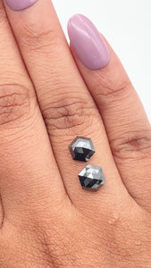2.30cttw | Black Hexagon Shape Rose Cut Diamond Matched Pair - Modern Rustic Diamond