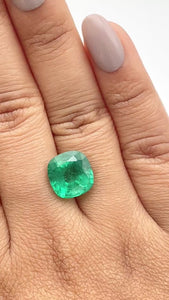4.91ct | Brilliant Cut Cushion Shape Brazil Emerald - Modern Rustic Diamond