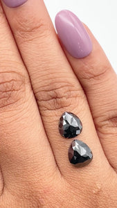 2.91cttw | Black Pear Shape Rose Cut Diamond Matched Pair - Modern Rustic Diamond