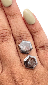 6.06cttw | Salt & Pepper Hexagon Shape Rose Cut Diamond Matched Pair - Modern Rustic Diamond