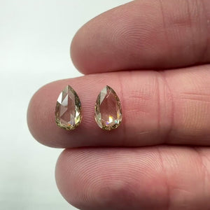 1.97cttw | Champagne SI Pear Shape Rose Cut Diamond Matched Pair - Modern Rustic Diamond