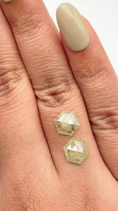 2.94cttw | Salt & Pepper Hexagon Shape Rose Cut Diamond Matched Pair - Modern Rustic Diamond