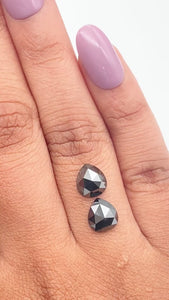 2.70cttw | Black Pear Shape Rose Cut Diamond Matched Pair - Modern Rustic Diamond