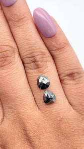 1.76cttw | Black Pear Shape Rose Cut Diamond Matched Pair - Modern Rustic Diamond
