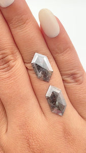 6.14cttw | Rustic Hexagon Shape Rose Cut Diamond Matched Pair - Modern Rustic Diamond