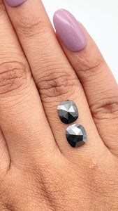 2.70cttw | Black Cushion Shape Rose Cut Diamond Matched Pair - Modern Rustic Diamond