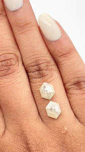2.44cttw | Rustic  Hexagon Shape Rose Cut Diamond Matched Pair - Modern Rustic Diamond