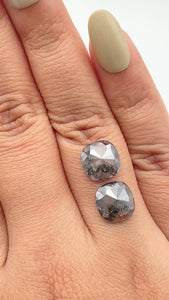 5.52cttw | Salt & Pepper Cushion Shape Rose Cut Diamond Matched Pair - Modern Rustic Diamond