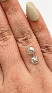 1.85cttw | Salt & Pepper Cushion Shape Rose Cut Diamond Matched Pair - Modern Rustic Diamond