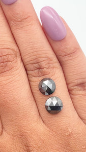 3.22cttw | Black Round Shape Rose Cut Diamond Matched Pair - Modern Rustic Diamond