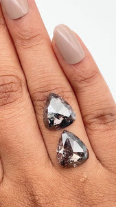 9.46cttw | Salt & Pepper Pear Shape Rose Cut Diamond Matched Pair - Modern Rustic Diamond