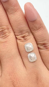 3.04cttw | Rustic Cushion Shape Rose Cut Diamond Matched Pair - Modern Rustic Diamond