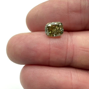 2.14ct | Fancy Dark Grayish Greenish Yellow VS2 Cushion Shape Brilliant Cut Diamond (GIA) - Modern Rustic Diamond