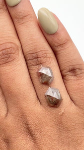 4.88cttw | Salt & Pepper Hexagon Shape Rose Cut Diamond Matched Pair - Modern Rustic Diamond