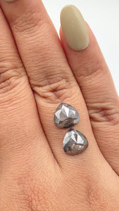 3.15cttw | Salt & Pepper Pear Shape Rose Cut Diamond Matched Pair - Modern Rustic Diamond