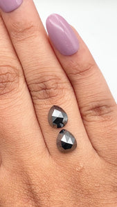 3.60cttw | Black Pear Shape Rose Cut Diamond Matched Pair - Modern Rustic Diamond