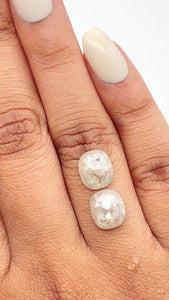 4.60cttw | Salt & Pepper Cushion Shape Rose Cut Diamond Matched Pair - Modern Rustic Diamond