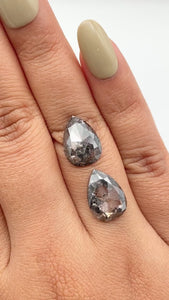 9.18cttw | Salt & Pepper Pear Shape Rose Cut Diamond Matched Pair - Modern Rustic Diamond