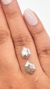 2.30cttw | Rustic  Hexagon Shape Rose Cut Diamond Matched Pair - Modern Rustic Diamond